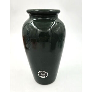 Harris Pottery Vase Chicago Tall Green Glaze with Original Sticker 9 1/2"